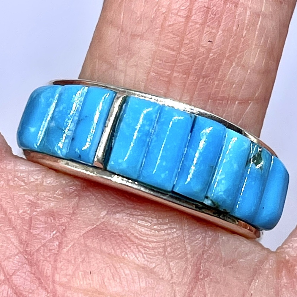 Navajo Turquoise Mens‎ Wedding Band Sz 10.5 Ring 9mm Native Amer Handmade Inlay